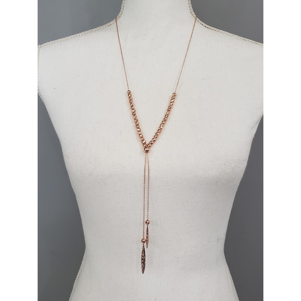 NEW Gorjana Laguna Lariat geo beaded long Necklace‎ rose gold Plated abstract